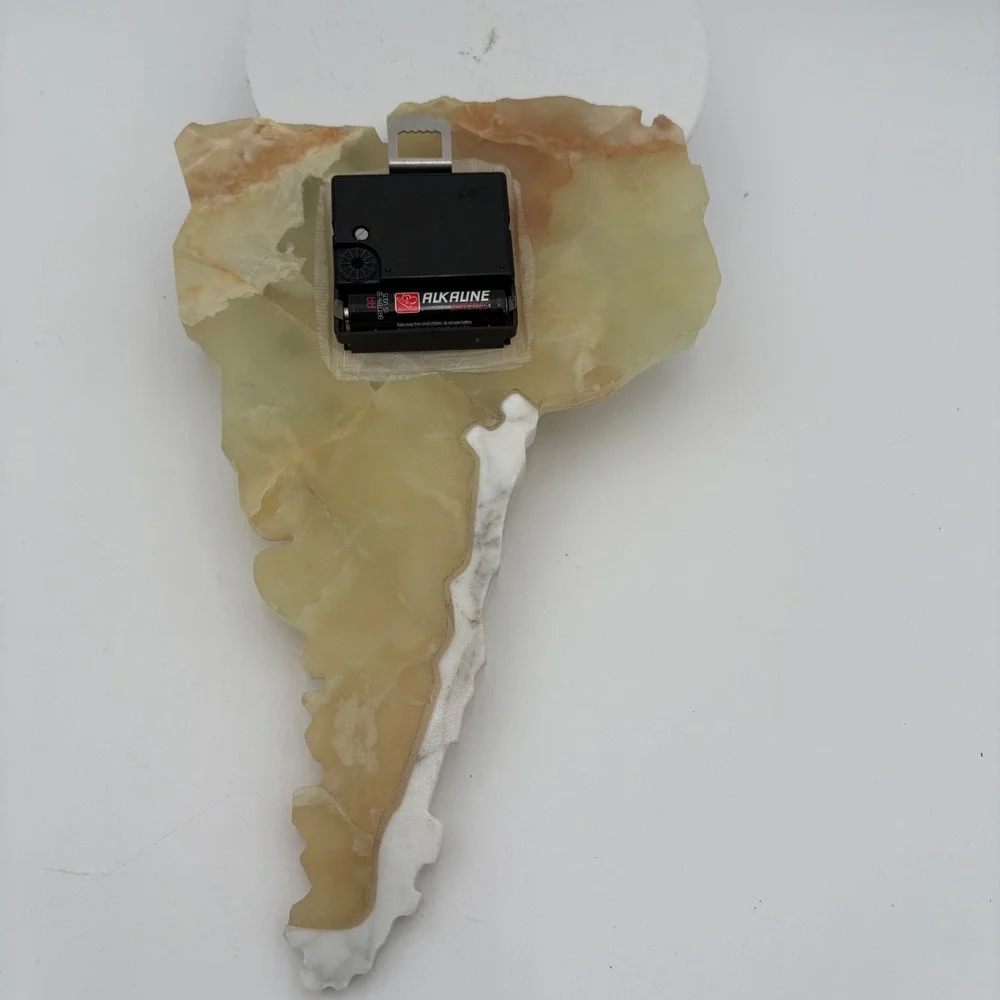 Natural Onyx Stone South America Wall Clock Gold‎ Hands Red Accents